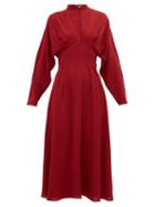Matchesfashion.com Emilia Wickstead - Autumn Pleated High Neck Crepe Midi Dress - Womens - Burgundy