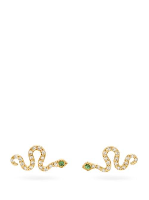 Matchesfashion.com Ileana Makri - Little Snake Diamond & 18kt Gold Earrings - Womens - Crystal