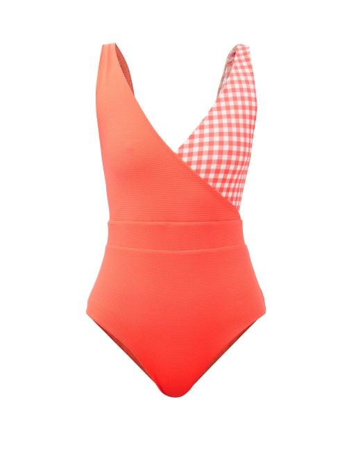 Cossie + Co - The Ashley V-neck Gingham Swimsuit - Womens - Coral