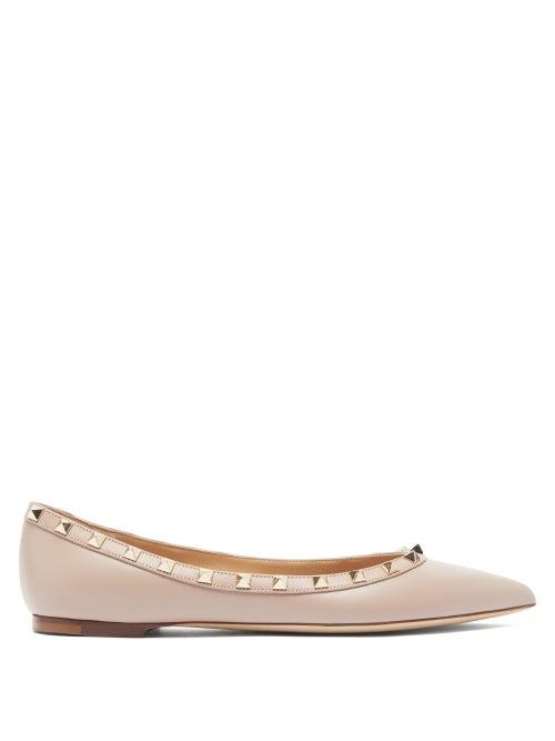 Valentino Garavani - Rockstud Leather Ballet Flats - Womens - Nude