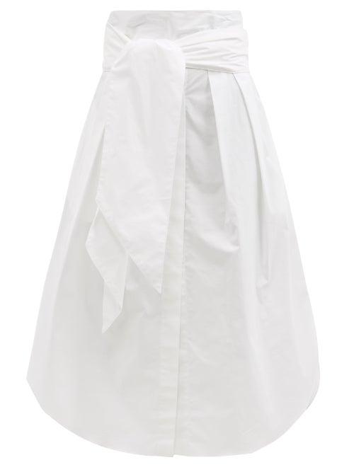 Matchesfashion.com Alexandre Vauthier - Sash-belt Cotton-blend Poplin Midi Skirt - Womens - White