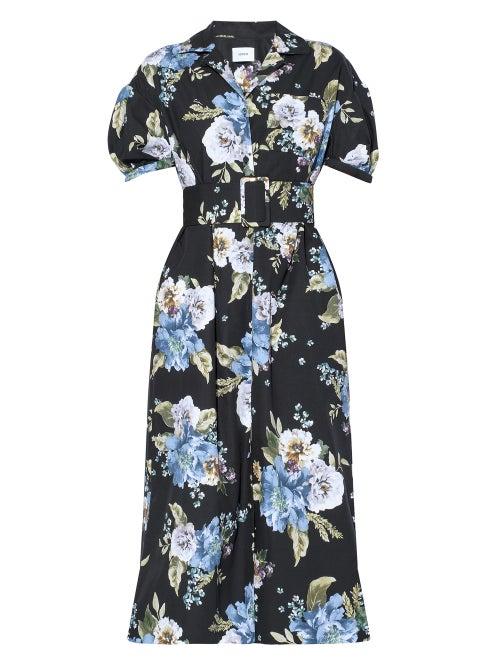 Matchesfashion.com Erdem - Hero Frederick Carnation-print Poplin Dress - Womens - Black Print