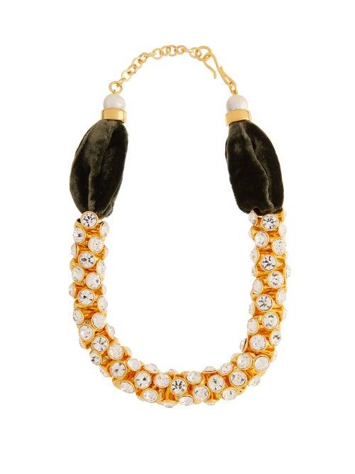 Matchesfashion.com Lizzie Fortunato - Emerald Sky Crystal, Pearl And Velvet Necklace - Womens - Green