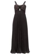 Matchesfashion.com Self-portrait - Satin-bow Pleated Crepe Midi Dress - Womens - Black
