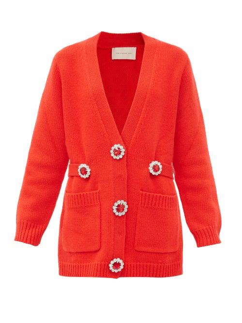 Matchesfashion.com Christopher Kane - Oversized Crystal-flower Wool Cardigan - Womens - Red