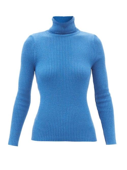 Thebe Magugu - Roll-neck Ribbed Wool-knit Jumper - Womens - Blue