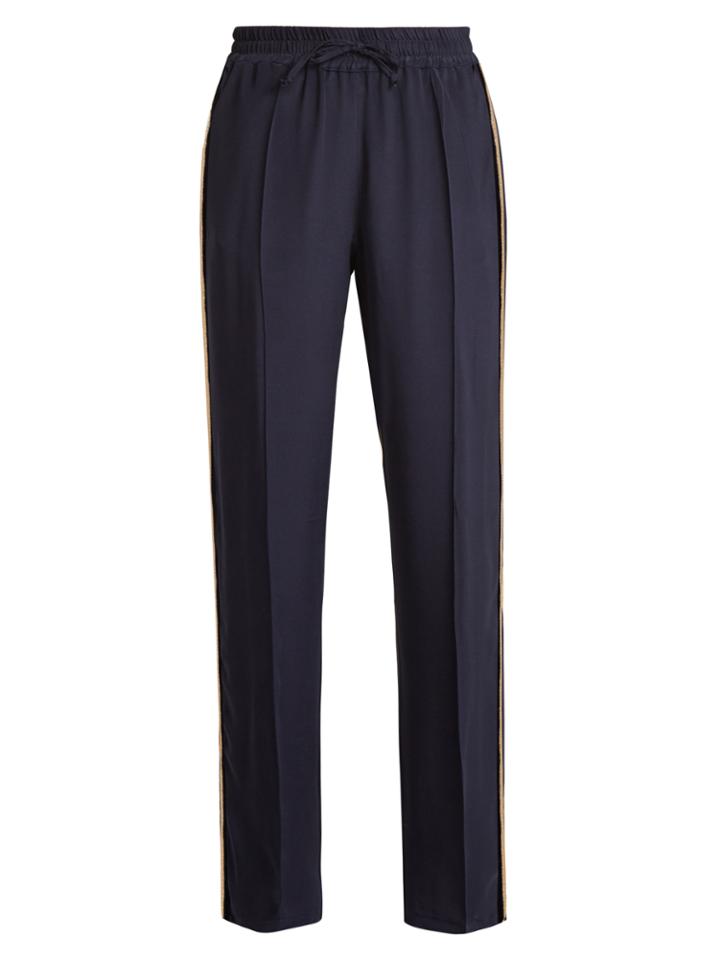 Serena Bute Contrast-striped Wide-leg Silk-crepe Trousers