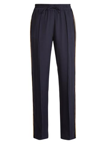 Serena Bute Contrast-striped Wide-leg Silk-crepe Trousers