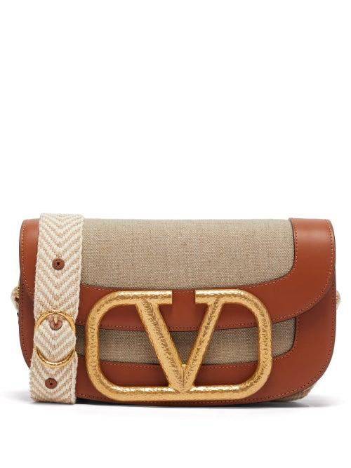 Matchesfashion.com Valentino Garavani - Supervee V-logo Canvas Cross-body Bag - Womens - Tan Multi