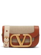 Matchesfashion.com Valentino Garavani - Supervee V-logo Canvas Cross-body Bag - Womens - Tan Multi