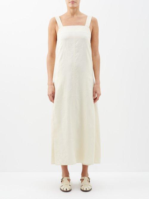 Lee Mathews - Cassidy Square-neck Midi Dress - Womens - Light Beige
