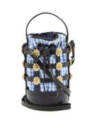 Matchesfashion.com Fabrizio Viti - Miss Daisy Leather And Gingham Bucket Bag - Womens - Blue Multi