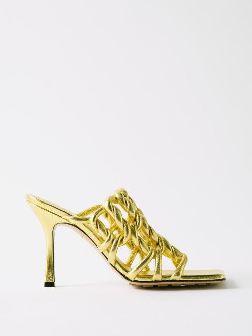 Bottega Veneta - Stretch Square-toe Woven-leather Mules - Womens - Gold