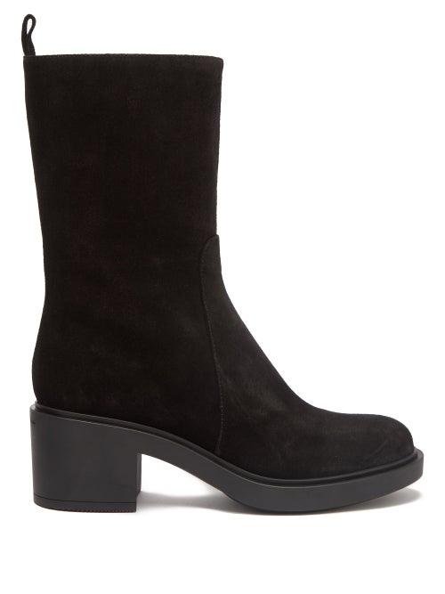 Gianvito Rossi - Exton 40 Block-heel Suede Boots - Womens - Black