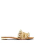 Matchesfashion.com Aquazzura - Woven Pompom-trim Raffia Slides - Womens - Beige