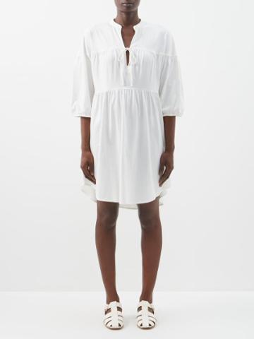 Skin - Octavia Gathered Pima-cotton Jersey Mini Dress - Womens - Cream