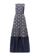 Matchesfashion.com Zeus + Dione - Maya Floral-embroidered Strapless Linen Dress - Womens - Blue
