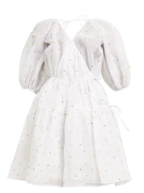 Matchesfashion.com Cecilie Bahnsen - Susannah Floral Beaded Cotton Organza Mini Dress - Womens - White Multi
