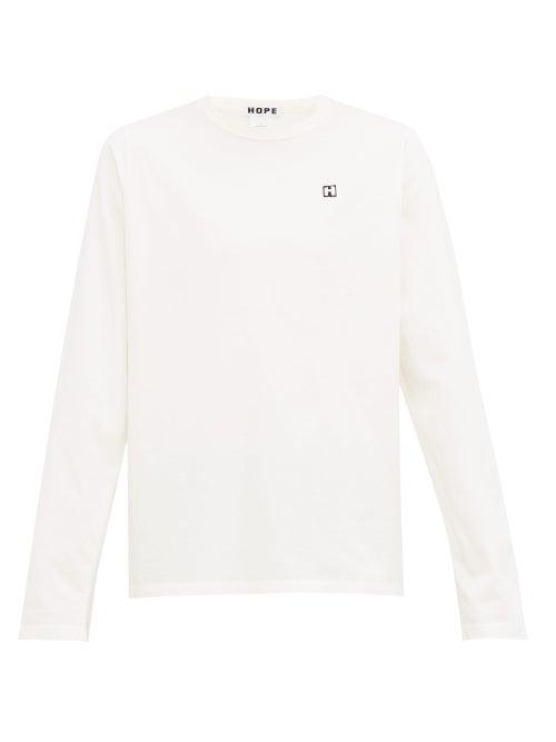 Matchesfashion.com Hope - H Logo Appliqu Cotton Jersey Long Sleeved T Shirt - Mens - White