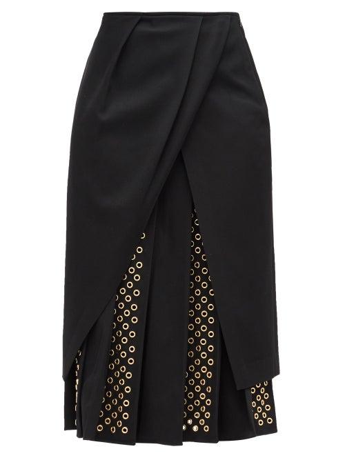 Matchesfashion.com Duncan - George Pleated Eyelet-panel Twill Midi Skirt - Womens - Black