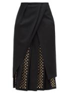 Matchesfashion.com Duncan - George Pleated Eyelet-panel Twill Midi Skirt - Womens - Black