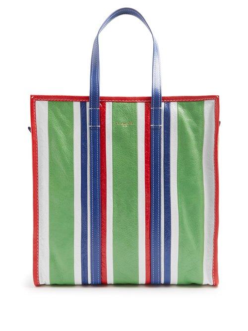 Matchesfashion.com Balenciaga - Bazar Medium Grained Leather Tote - Womens - Green Stripe