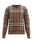 Matchesfashion.com Burberry - Naylor Check-intarsia Merino Wool Sweater - Mens - Brown