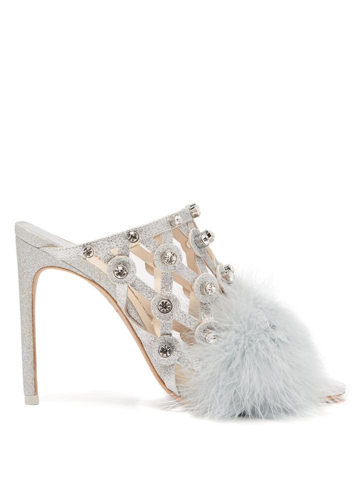 Sophia Webster Iris Crystal-embellished Feather-trimmed Mules