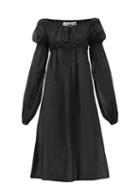 Matchesfashion.com Cheval Pampa - Antonia Smocked Puff-sleeve Cotton-voile Dress - Womens - Black