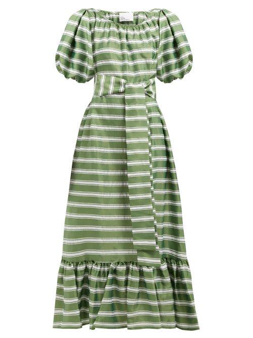 Matchesfashion.com Lisa Marie Fernandez - Prairie Striped Satin Dress - Womens - Green White