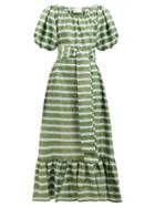 Matchesfashion.com Lisa Marie Fernandez - Prairie Striped Satin Dress - Womens - Green White