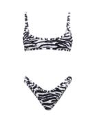 Matchesfashion.com The Attico - Scoop-neck Zebra-print Bikini - Womens - White Black