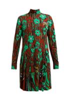 Matchesfashion.com Prada - Logo Plaque Floral Print Pleated Dress - Womens - Green Multi