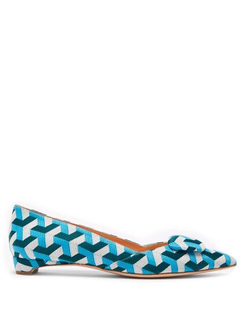Matchesfashion.com Rupert Sanderson - Aga Geometric Jacquard Point Toe Flats - Womens - Blue Multi