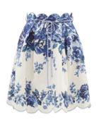Zimmermann - Aliane High-rise Floral-print Linen-voile Skirt - Womens - Blue White