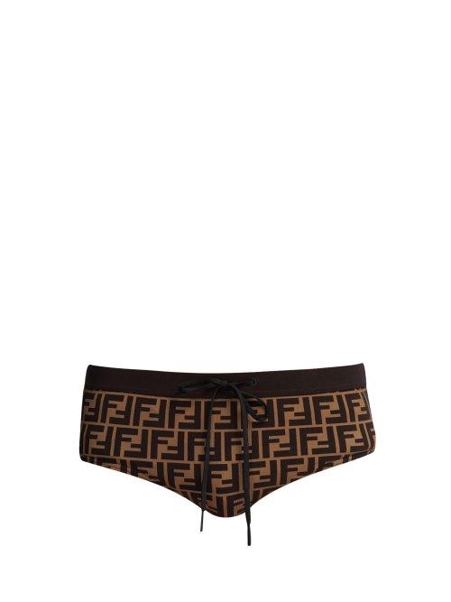 Matchesfashion.com Fendi - Logo Print Swim Briefs - Mens - Brown Multi