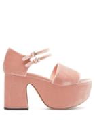 Matchesfashion.com Rochas - Velvet-faced Leather Platform Sandals - Womens - Light Pink
