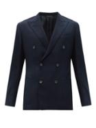 Matchesfashion.com Thom Sweeney - Drapers Double-breasted Wool-hopsack Blazer - Mens - Navy