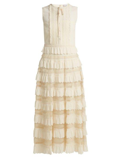 Matchesfashion.com Redvalentino - Scalloped Tiered Lace Insert Dress - Womens - Ivory