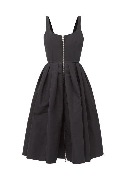 Alexander Mcqueen - Zipped Faille Midi Dress - Womens - Black