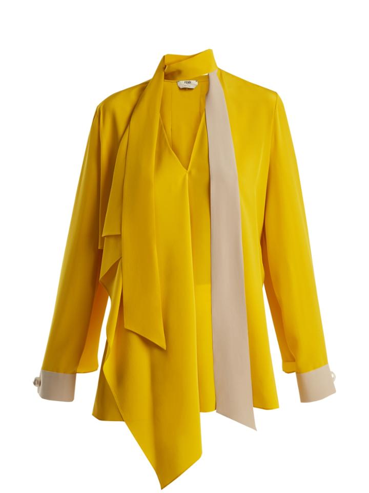 Fendi Asymmetric Tie-neck Silk Blouse
