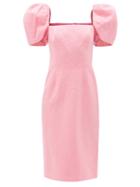 Carolina Herrera - Puff-sleeve Slubbed Cotton-blend Dress - Womens - Pink