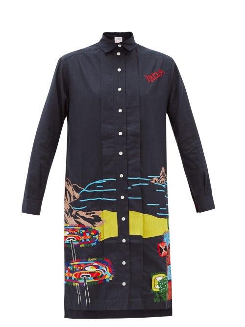 Matchesfashion.com Kilometre Paris - Ibiza Embroidered Cotton Shirt Dress - Womens - Blue Multi