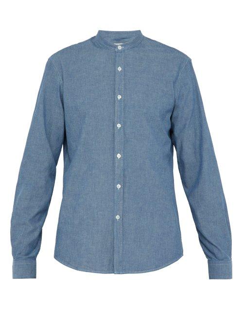Matchesfashion.com Ditions M.r - Daniel Grandad Collar Cotton Chambray Shirt - Mens - Light Blue
