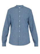 Matchesfashion.com Ditions M.r - Daniel Grandad Collar Cotton Chambray Shirt - Mens - Light Blue