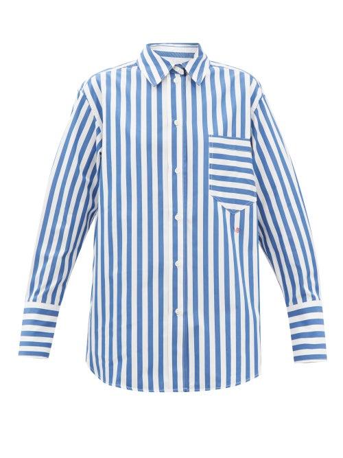 Victoria Beckham - Oversized Striped Cotton-poplin Shirt - Womens - Blue Stripe