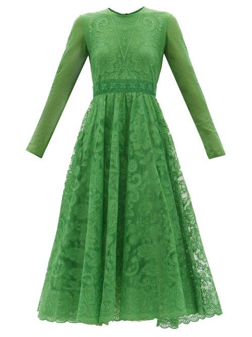 Giambattista Valli - Pleated Lace Midi Dress - Womens - Green