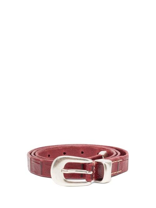 Matchesfashion.com Our Legacy - Crocodile-effect Leather Belt - Mens - Burgundy