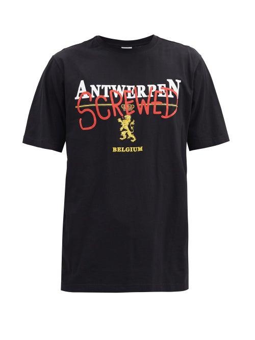Matchesfashion.com Vetements - Antwerpen Screwed-print Cotton-jersey T-shirt - Mens - Black