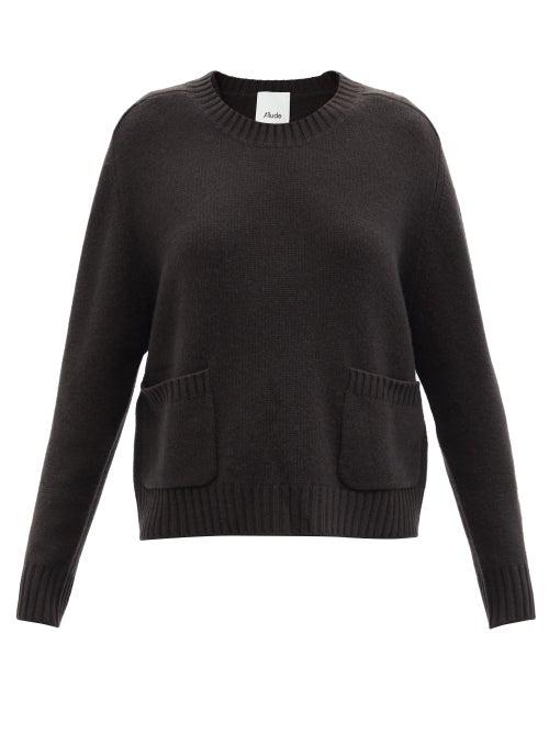 Allude - Eyeletted-sleeve Patch-pocket Cashmere Sweater - Womens - Black